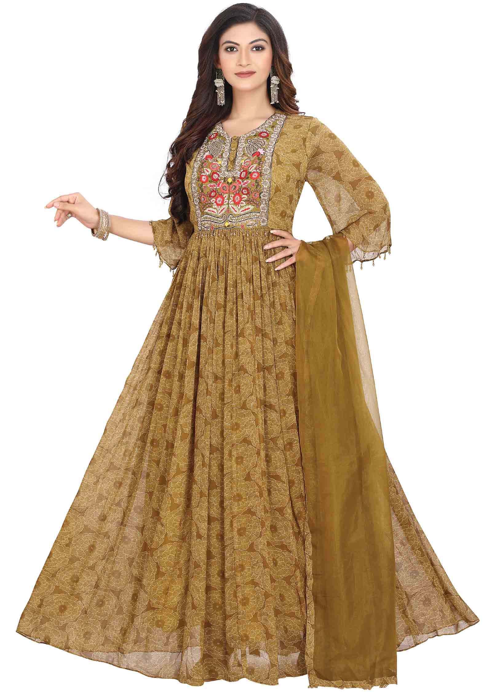 Golden Mustard Georgette Zardosi & Embroidered Anarkali