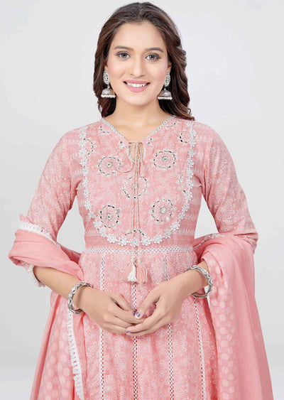 Pink Cotton Printed Anarkali