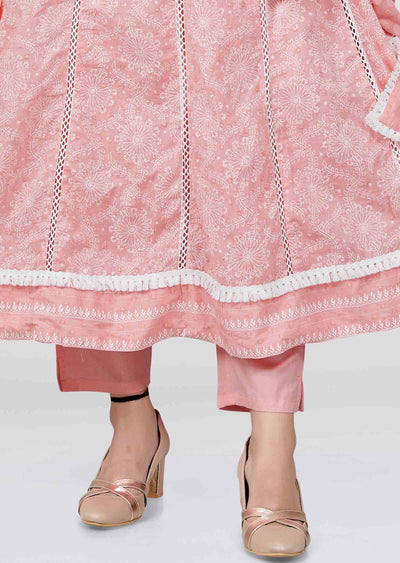 Pink Cotton Printed Anarkali