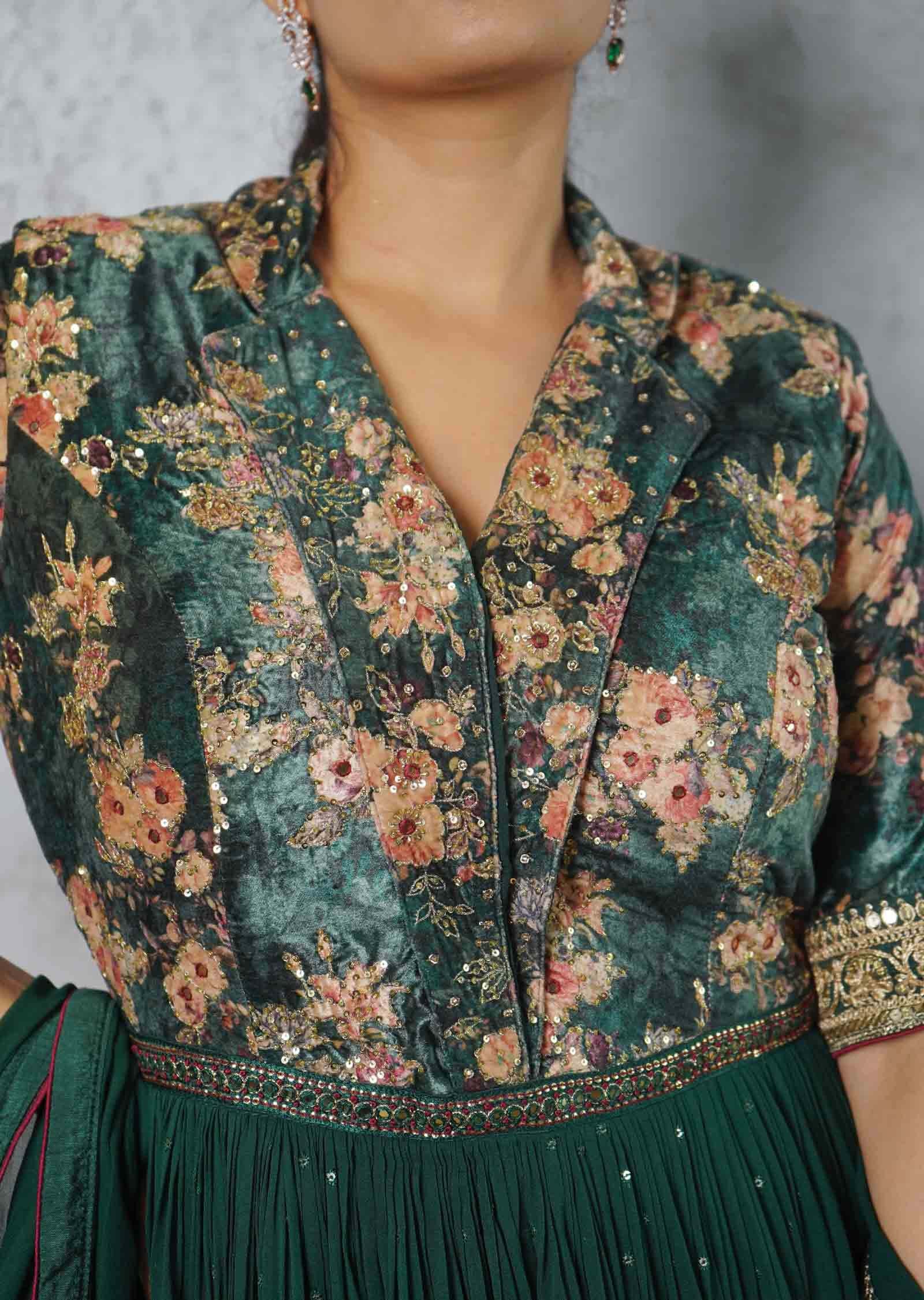 Bottle Green Velvet & Georgette Anarkali