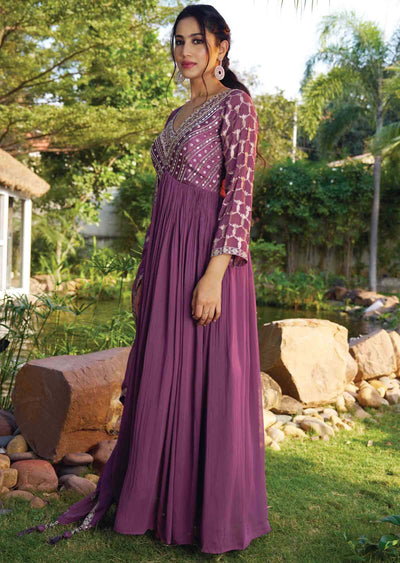 Mouve Georgette Embroidered Alia cut Anarkali