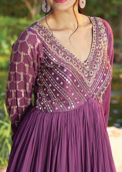 Mouve Georgette Embroidered Alia cut Anarkali