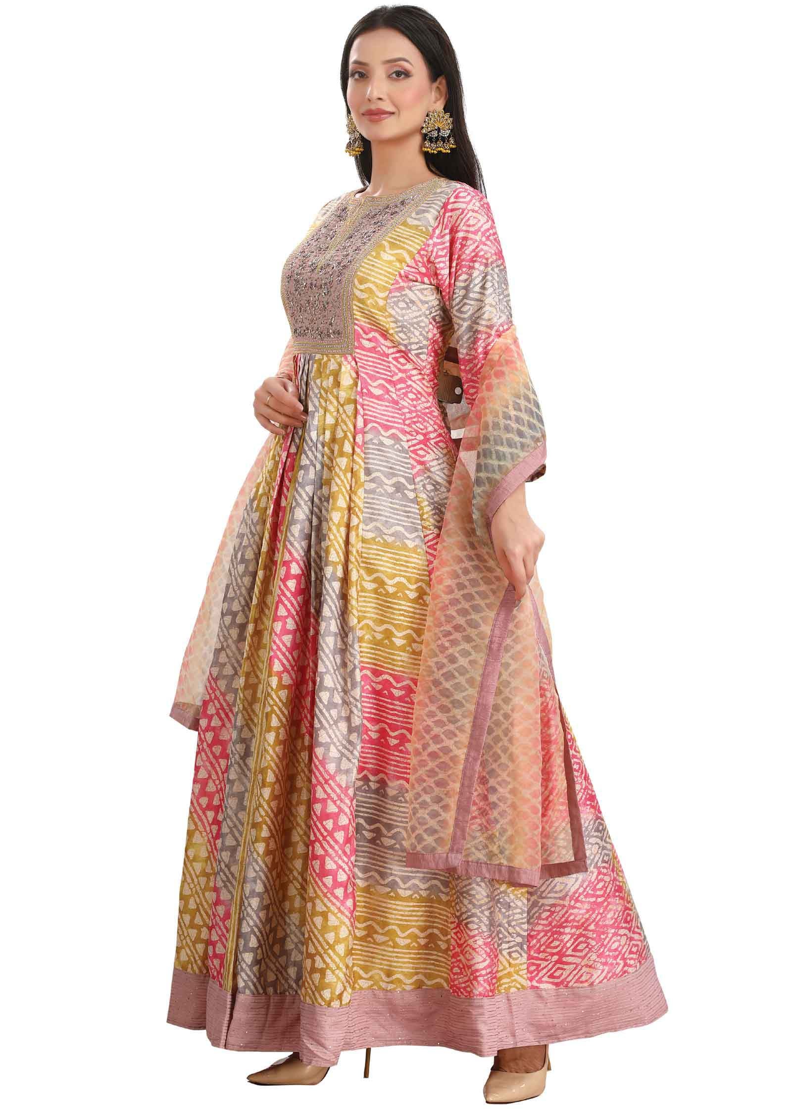 Multi Color Muslin Embroidered Anarkali