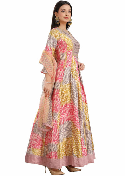 Multi Color Muslin Embroidered Anarkali
