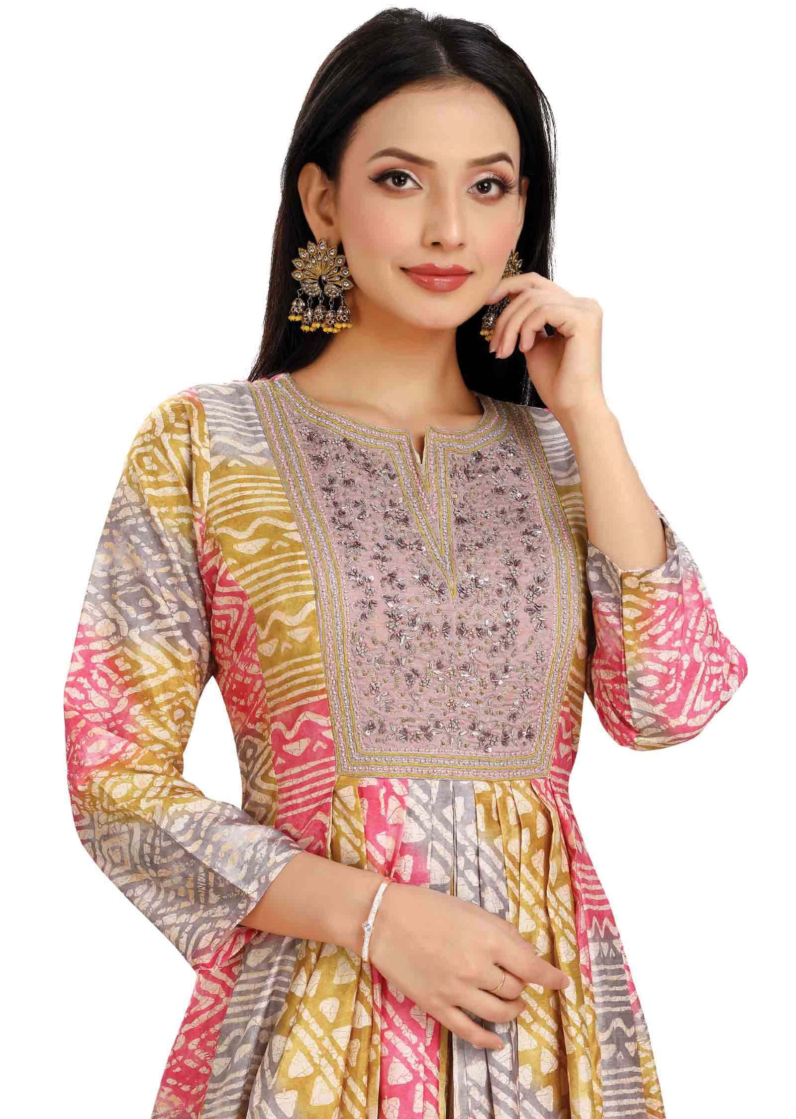 Multi Color Muslin Embroidered Anarkali