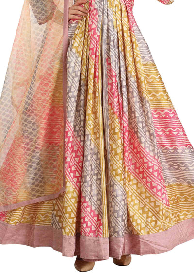 Multi Color Muslin Embroidered Anarkali