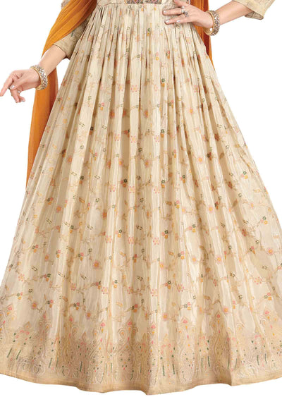 Cream Banaras Tissue Zardosi & Embroidered Anarkali