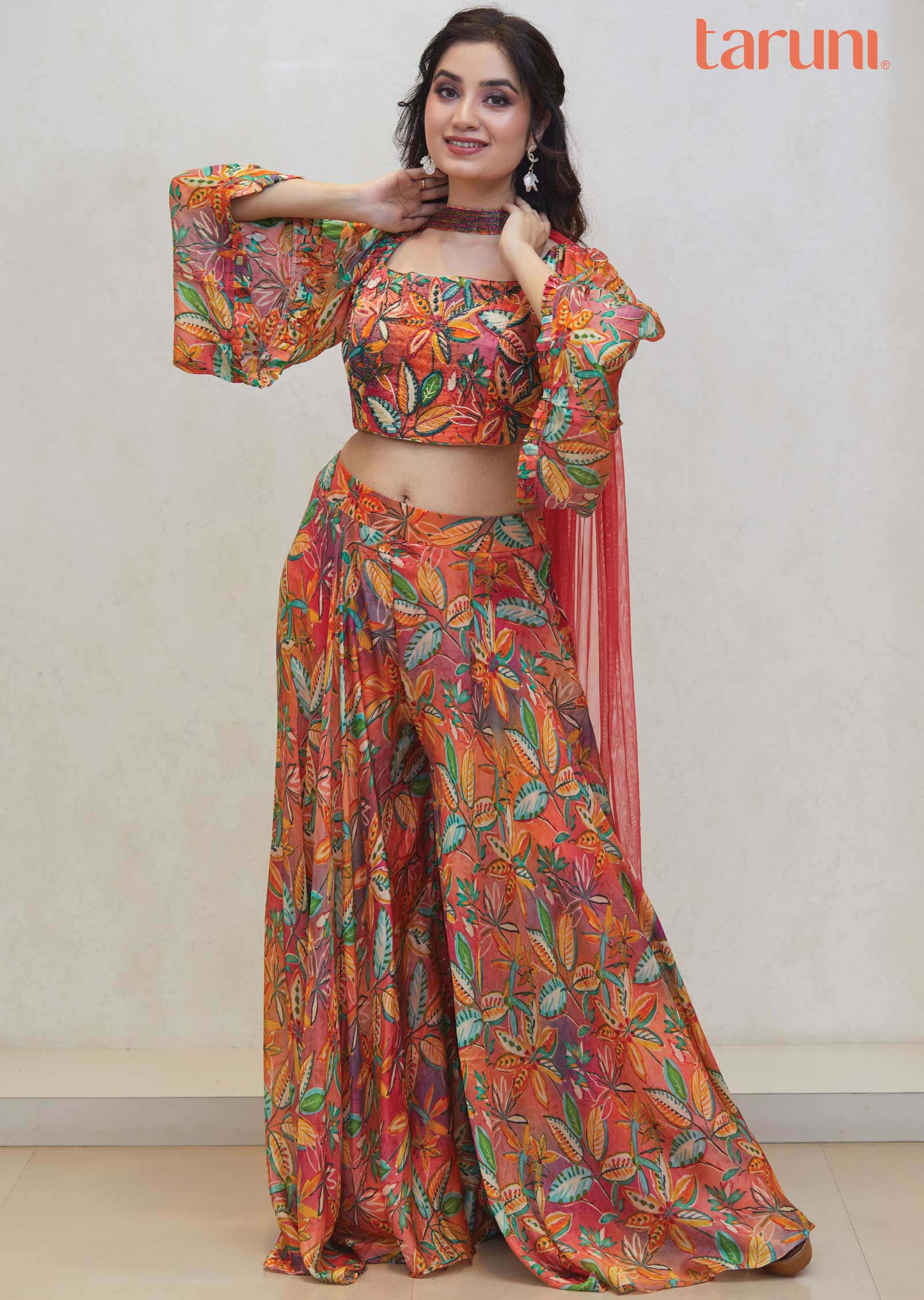 Soft organza Embroidered Fusion/Indo-Western Set