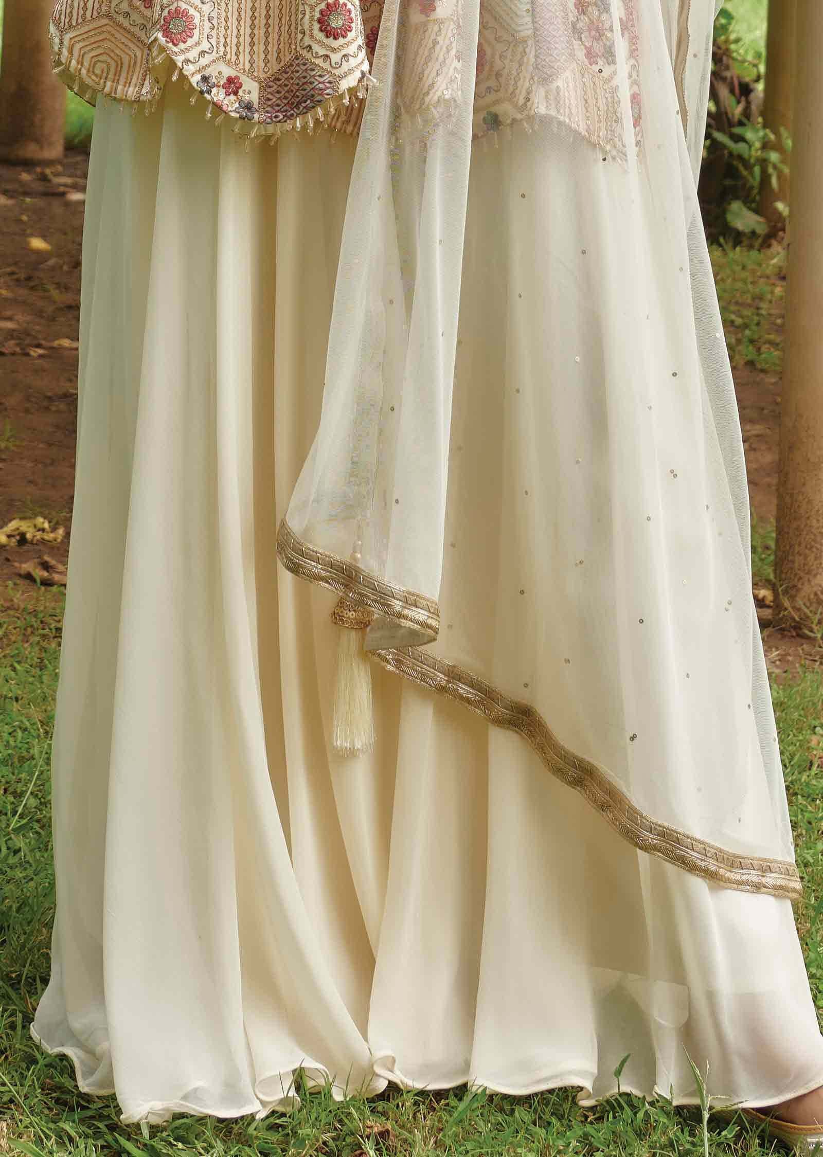 Cream Georgette Embroidered Pallazo Suit