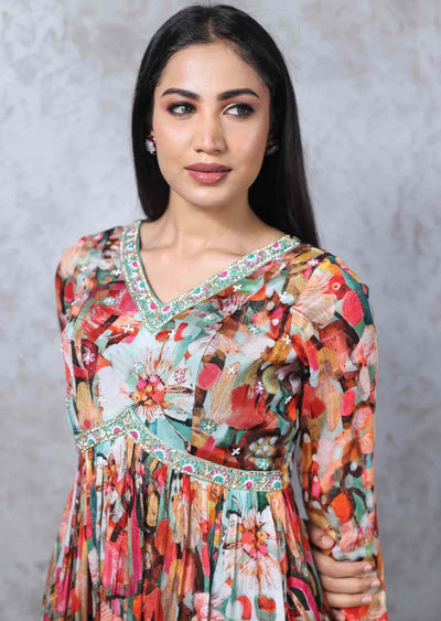 Green Chinnon Zardosi & Embroidered Fusion/Indo-Western Set