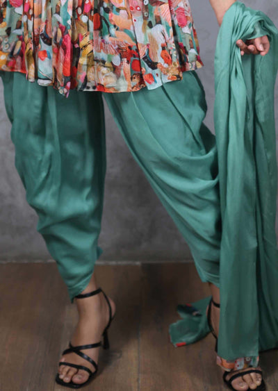 Green Chinnon Zardosi & Embroidered Fusion/Indo-Western Set