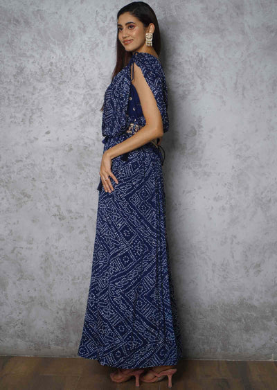 Navy blue Chinnon Printed Gown