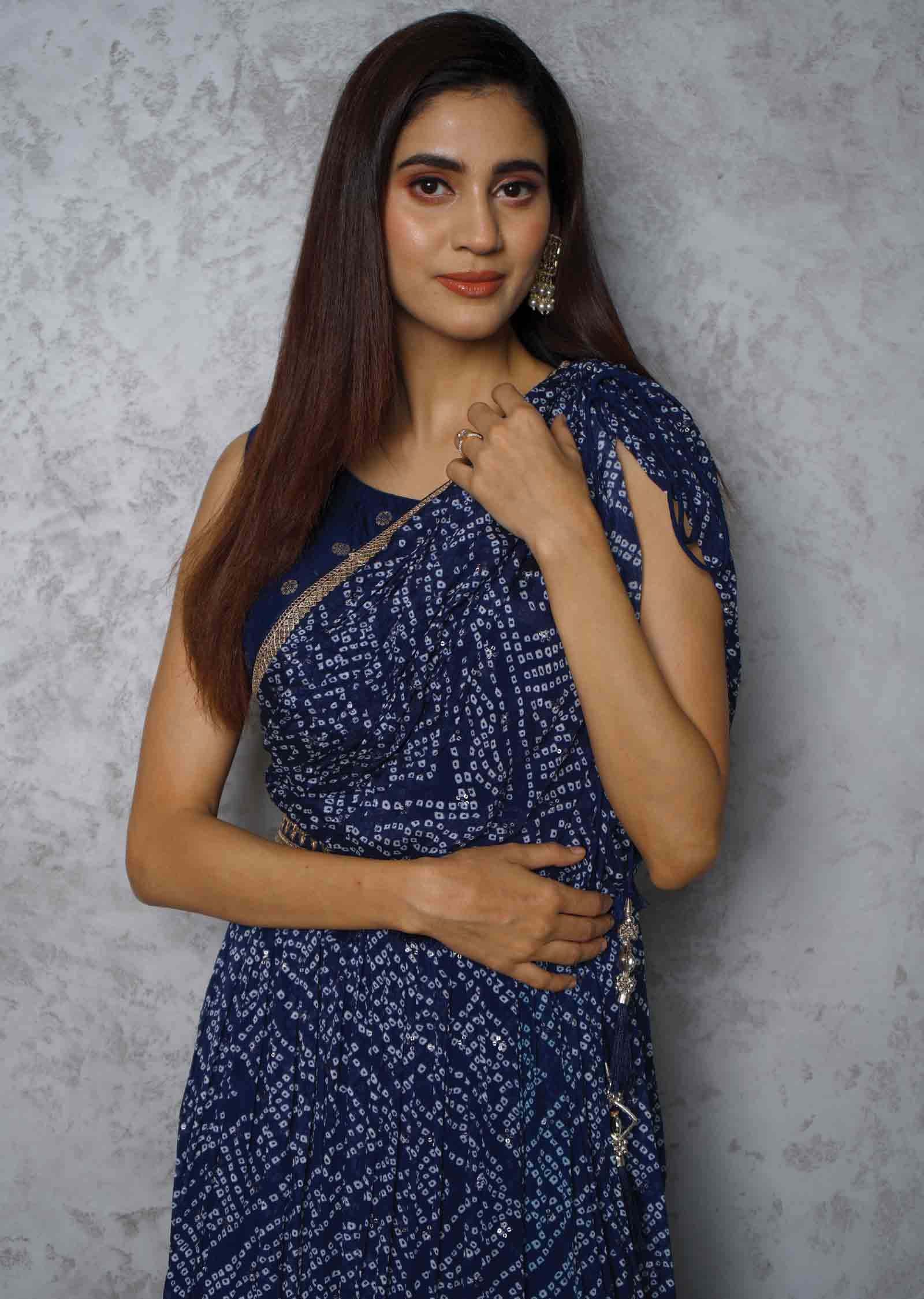 Navy blue Chinnon Printed Gown