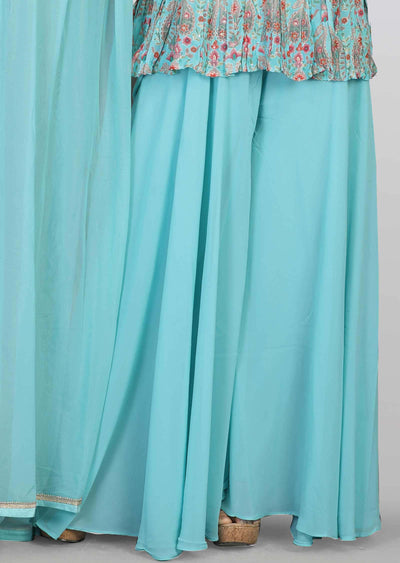Sea Green Soft Organza Zardosi & Embroidered Peplum Suit