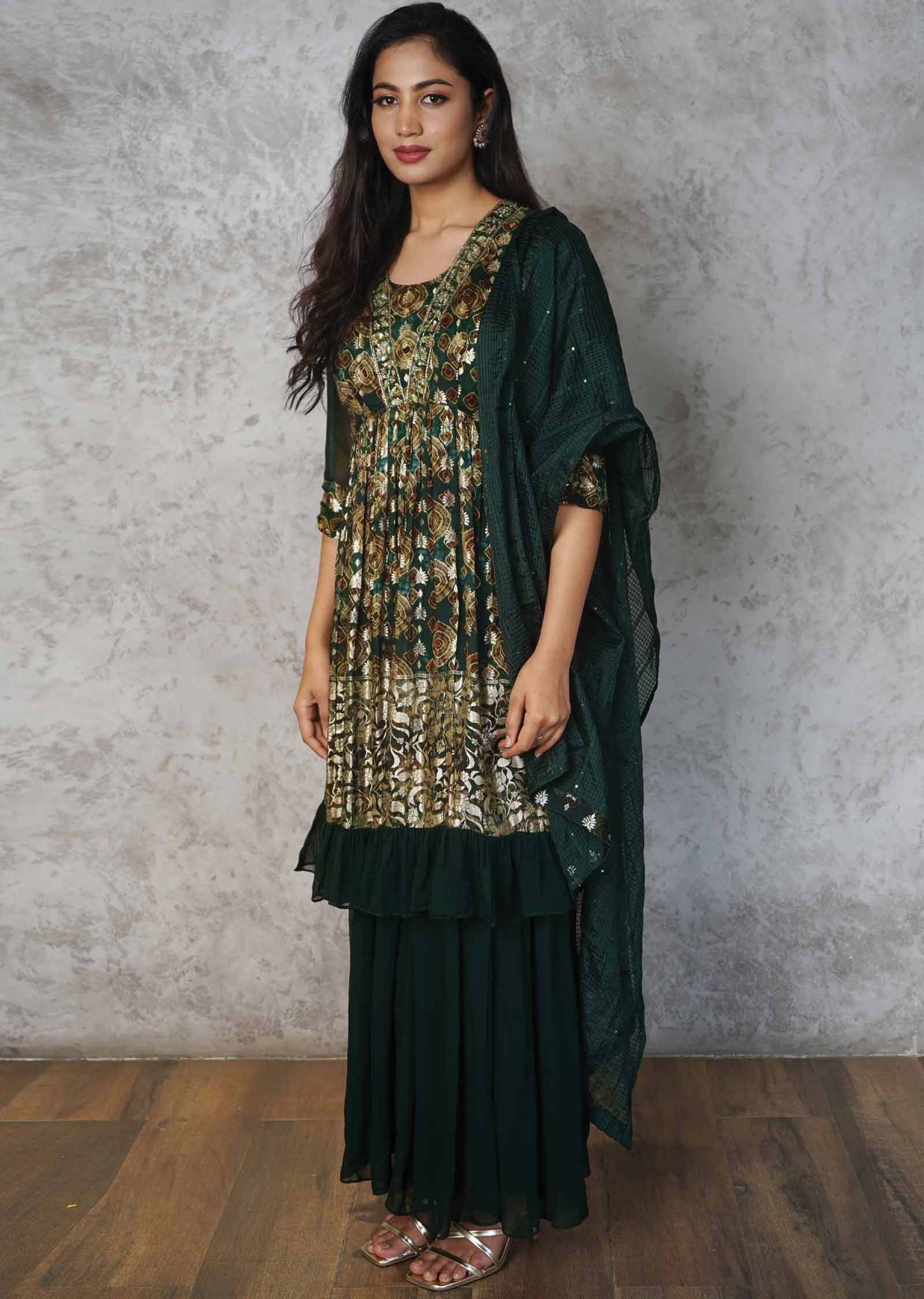 Green Banaras Embroidered Alia cut Shararas/Ghararas