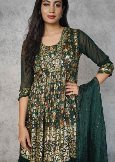 Green Banaras Embroidered Alia cut Shararas/Ghararas