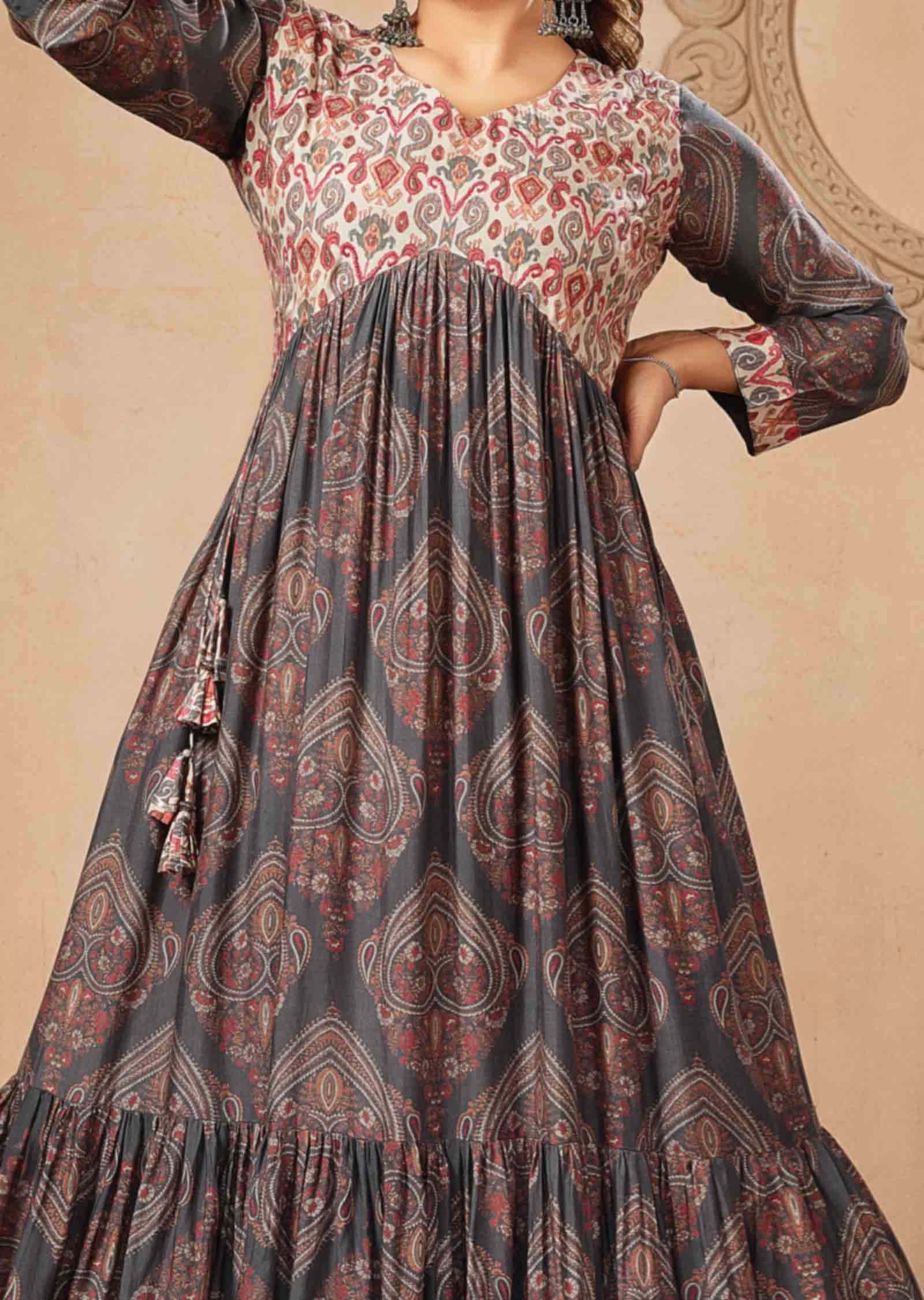 Black Muslin Printed Frock Style Kurti