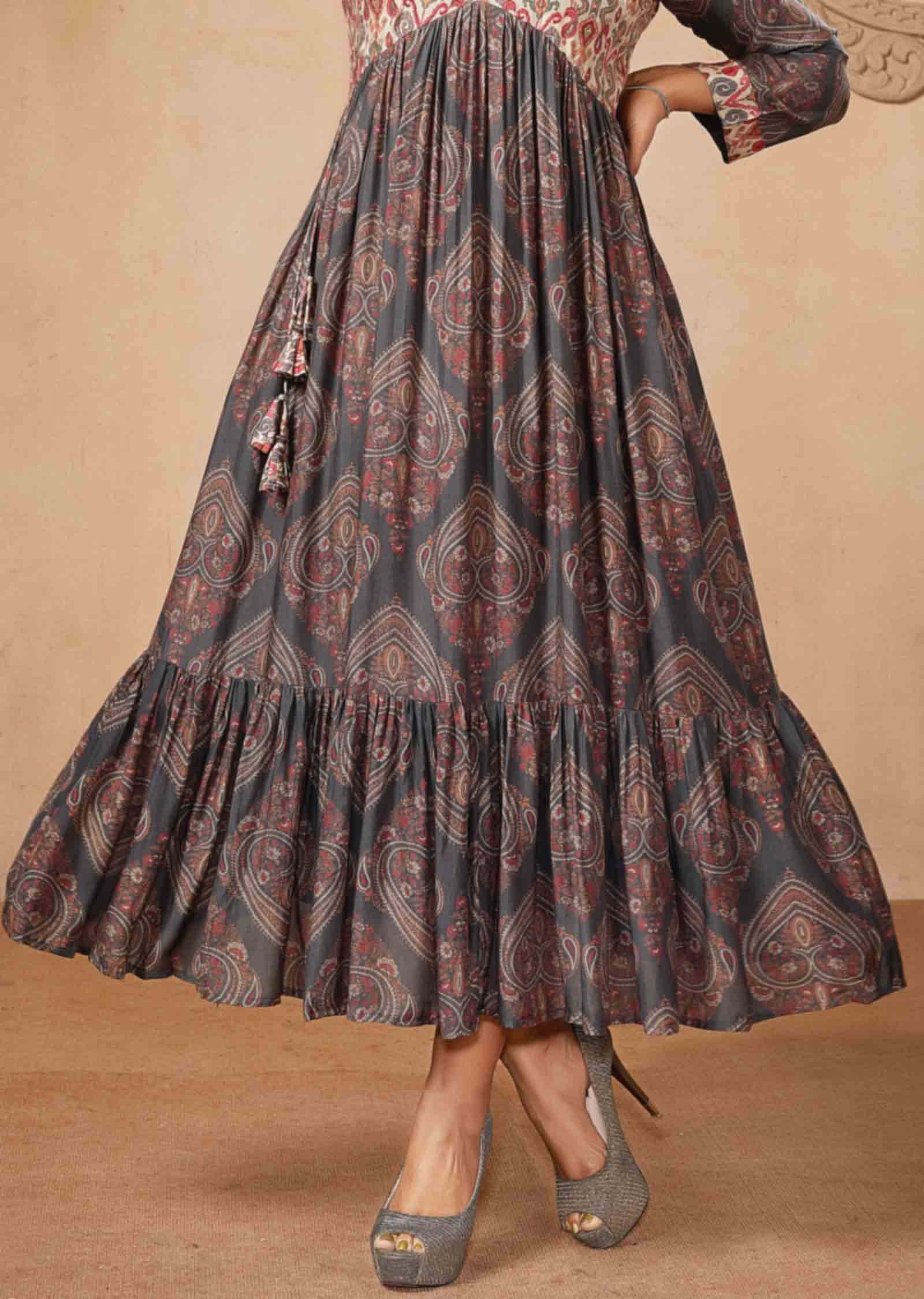 Black Muslin Printed Frock Style Kurti