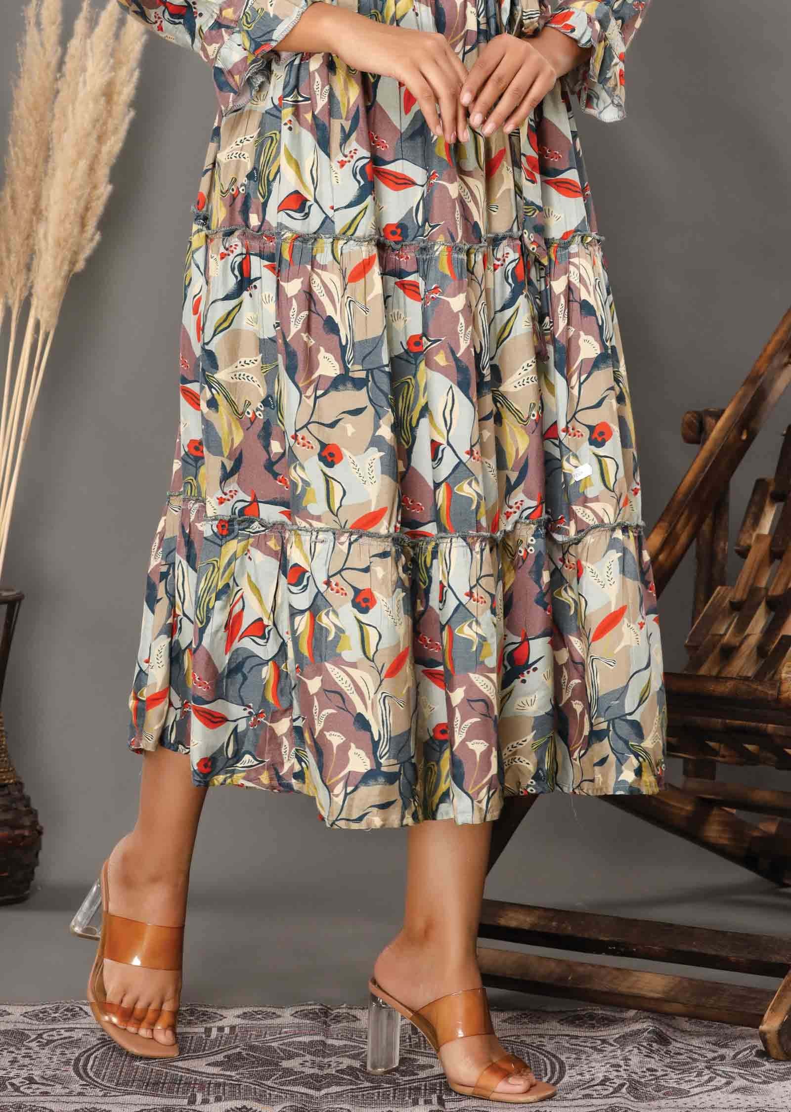Mullti Muslin Printed Frock Style Kurti