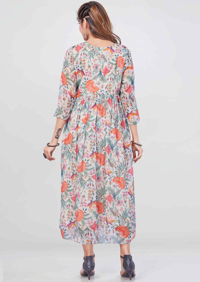 Light pista Green Chiffon Printed Frock Style Kurti