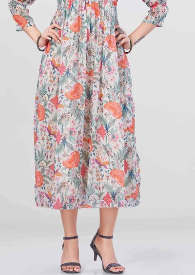 Light pista Green Chiffon Printed Frock Style Kurti