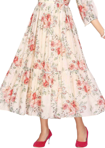 Cream Muslin Zardosi & Embroidered Frock Style Kurti