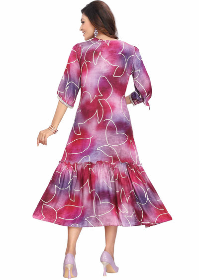 Purple Silk Printed Frock Style Kurti