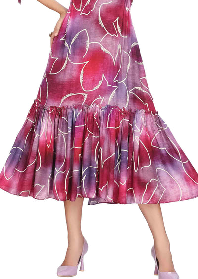 Purple Silk Printed Frock Style Kurti