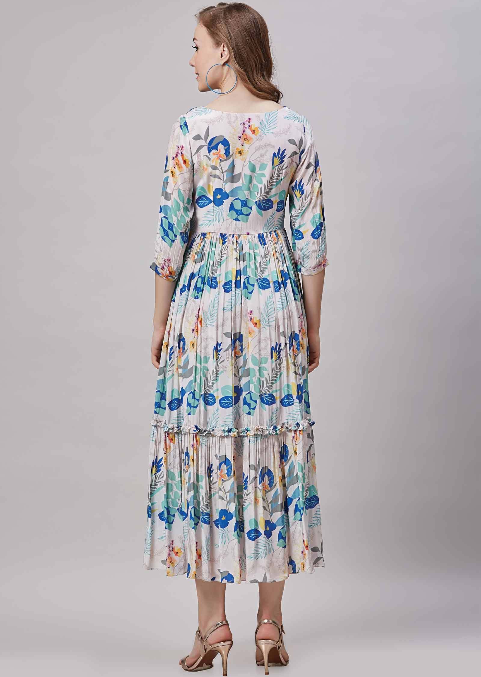 Off white Crepe Embroidered Frock Style Kurti