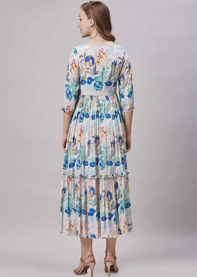 Off white Crepe Embroidered Frock Style Kurti