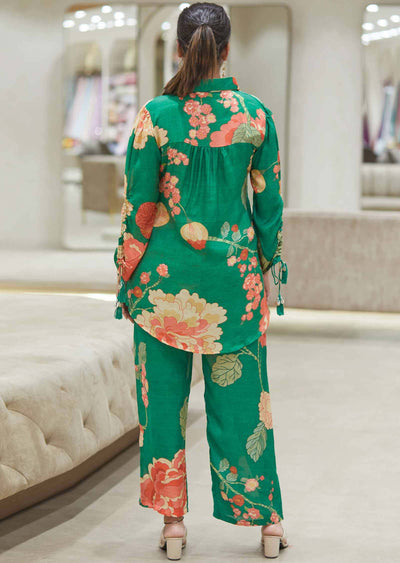Green Muslin Floral Printed Co-Ord Set