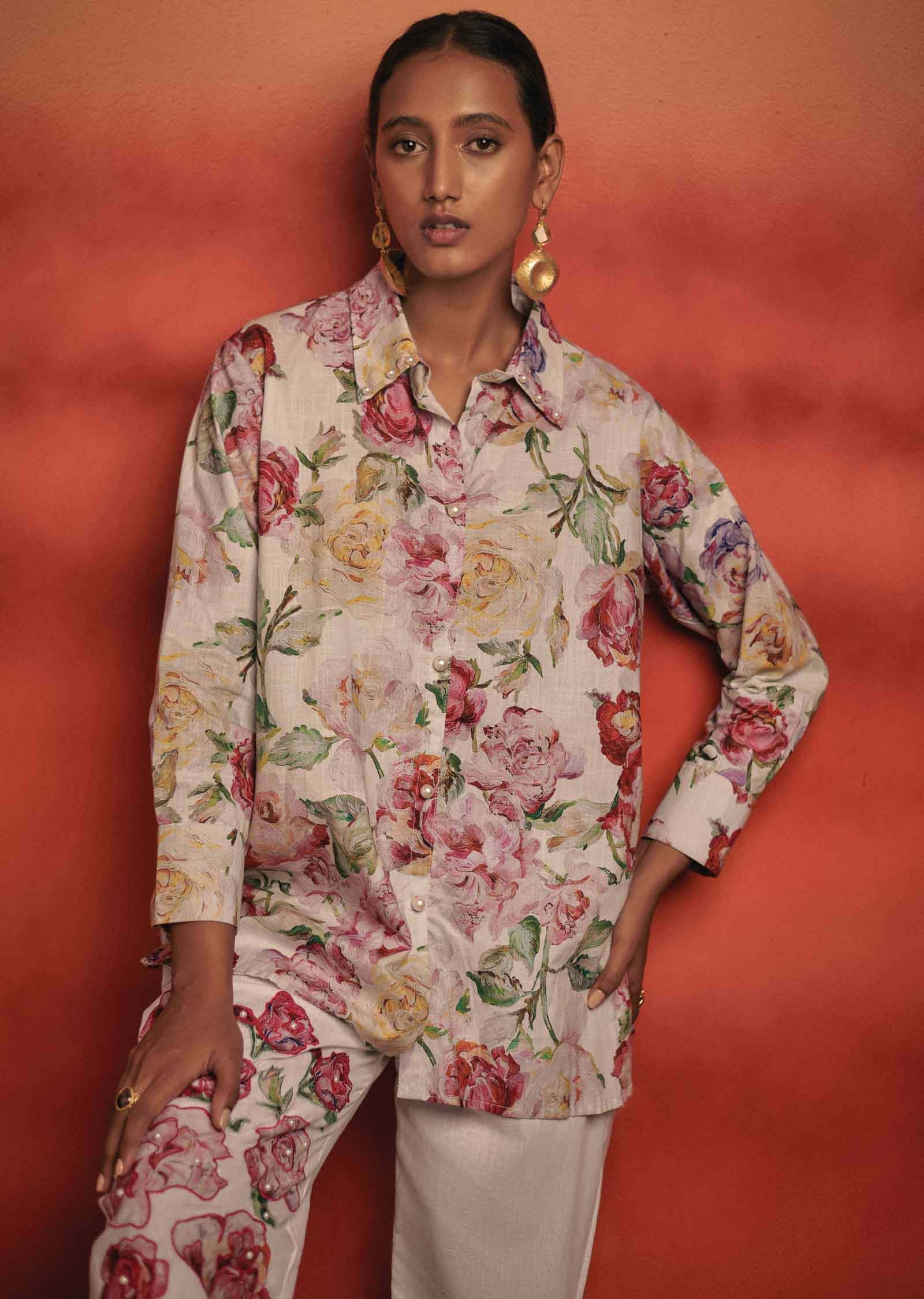 Off White Linen Cotton Printed Co-Ord Set