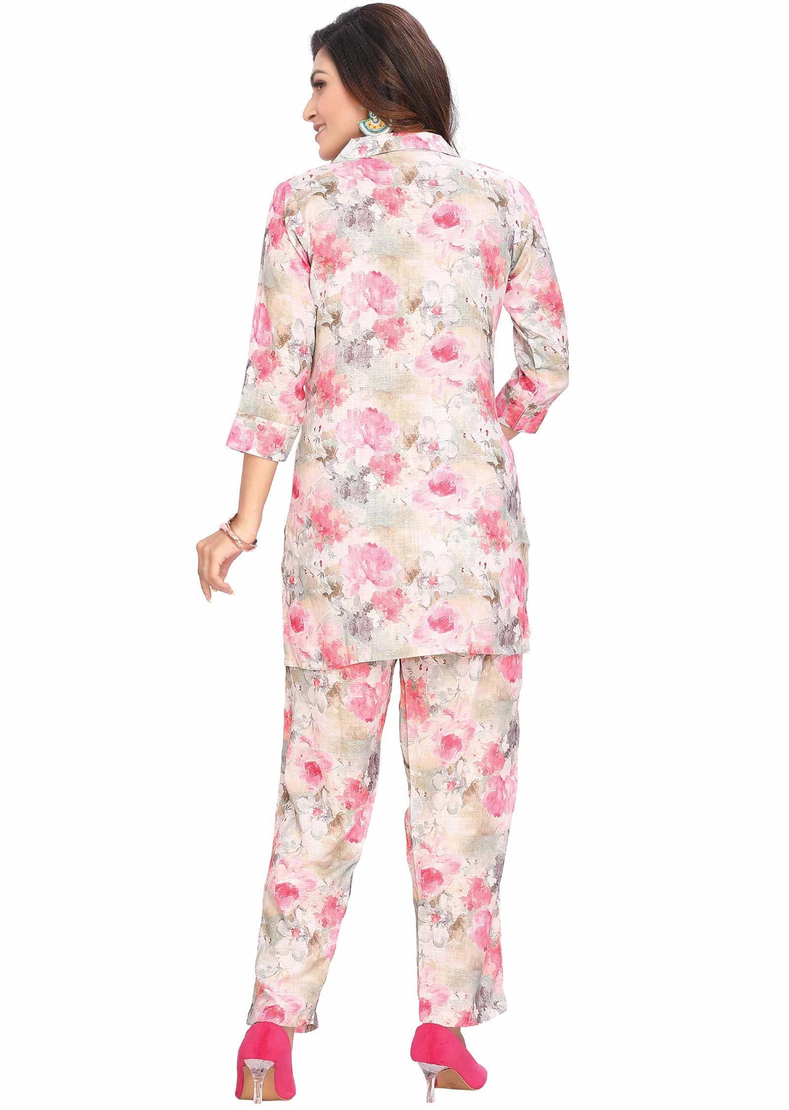 Multi Lineni cotton Floral Printed Co-Ord Set