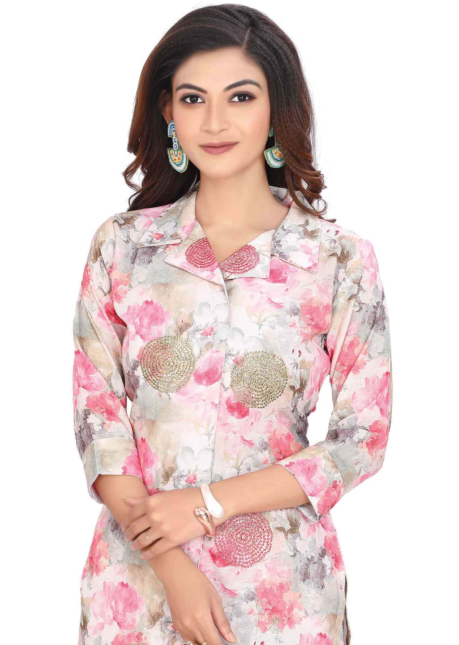 Multi Lineni cotton Floral Printed Co-Ord Set