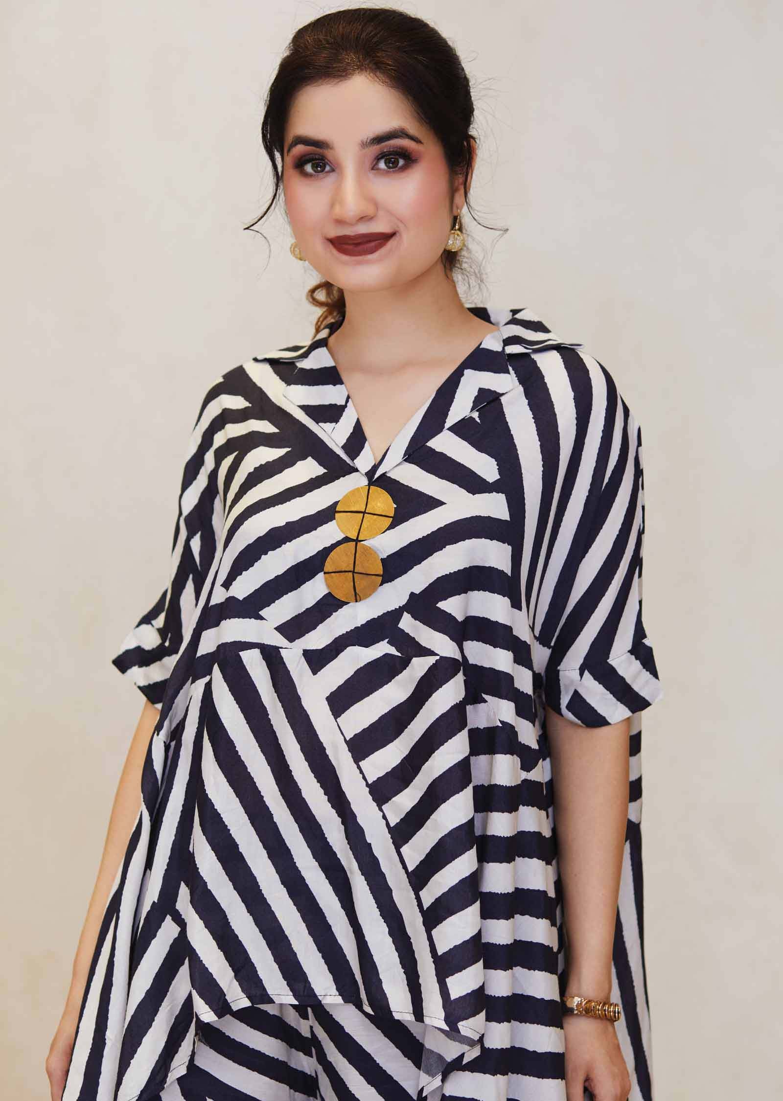 Off White & Black Muslin Printed Co-Ord Set