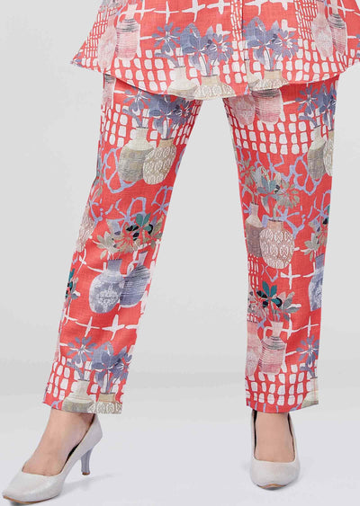 Coral Linen Cotton Printed Co-Ord Set