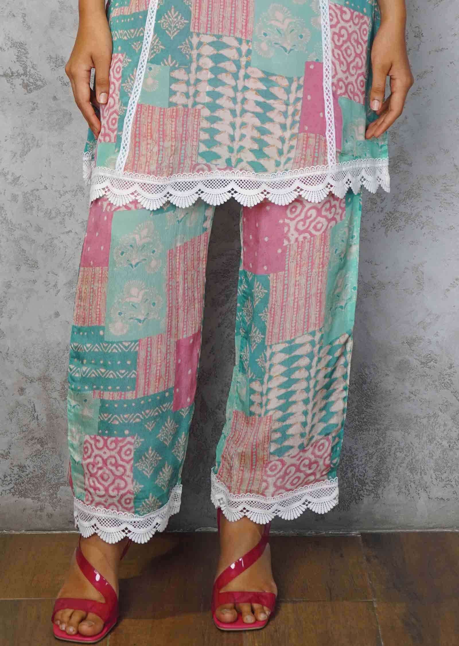 Sea Green & Pink Chinnon Printed Co-Ord Set