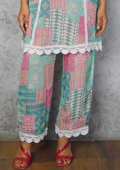Sea Green & Pink Chinnon Printed Co-Ord Set