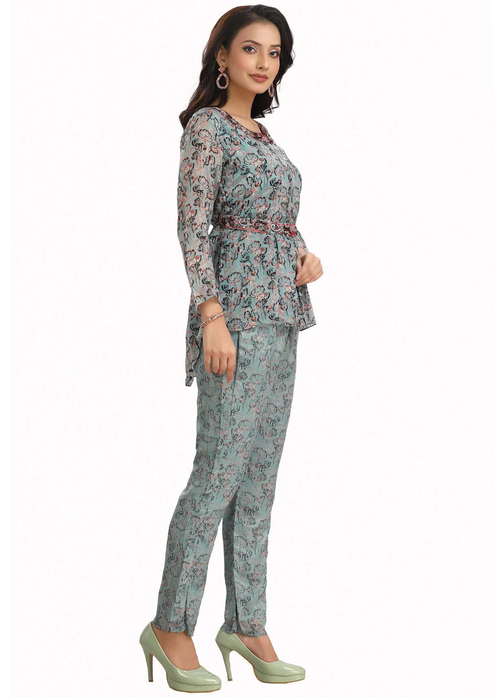 Dusty Blue Chinnon Embroidered Co-Ord Set