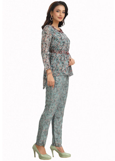 Dusty Blue Chinnon Embroidered Co-Ord Set