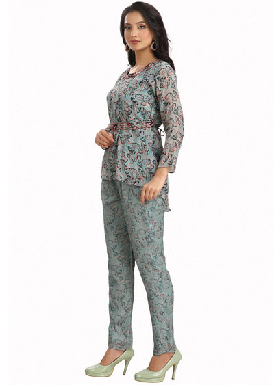 Dusty Blue Chinnon Embroidered Co-Ord Set
