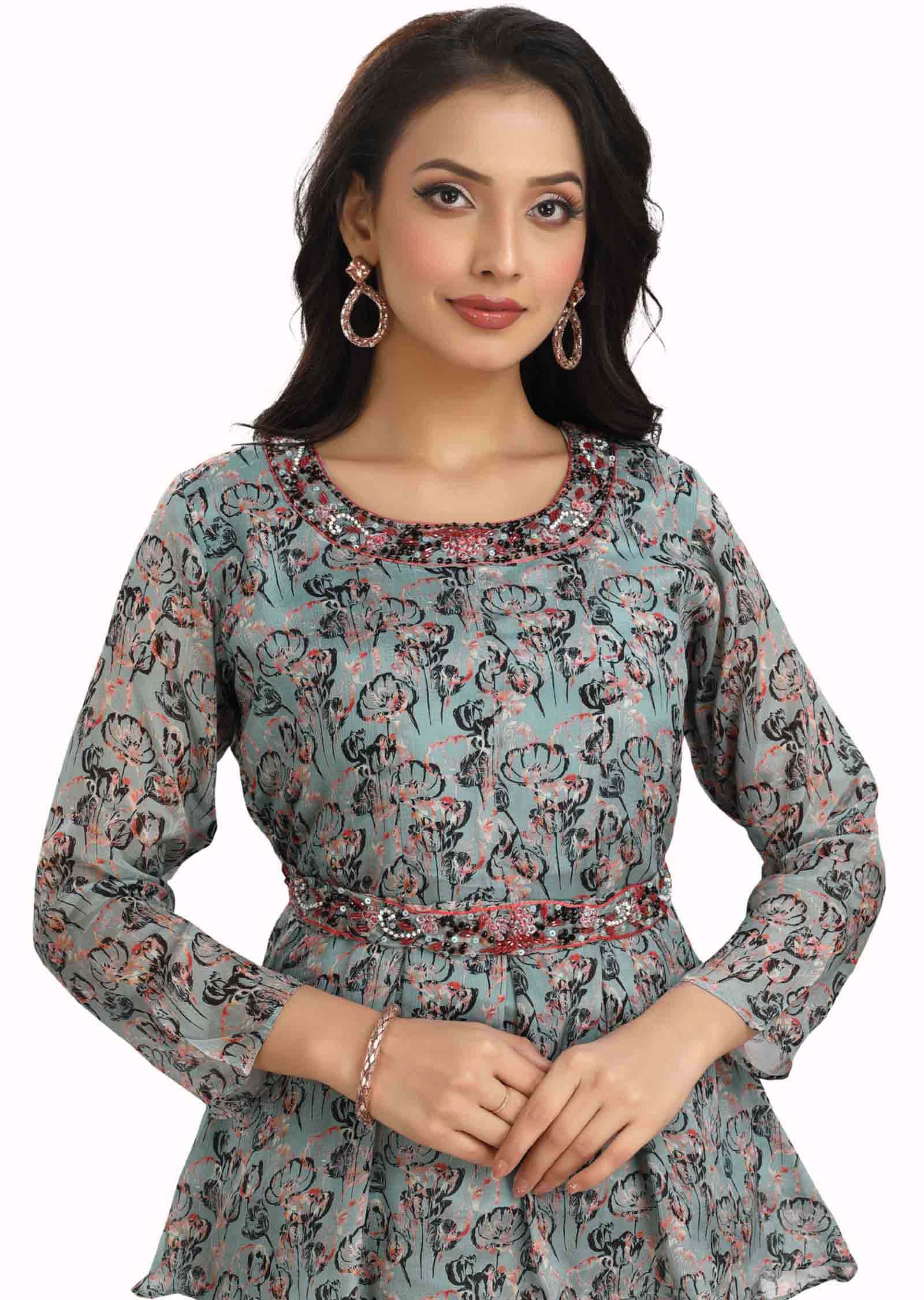 Dusty Blue Chinnon Embroidered Co-Ord Set