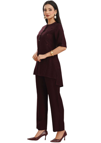 Wine Silk Co-Ord Set
