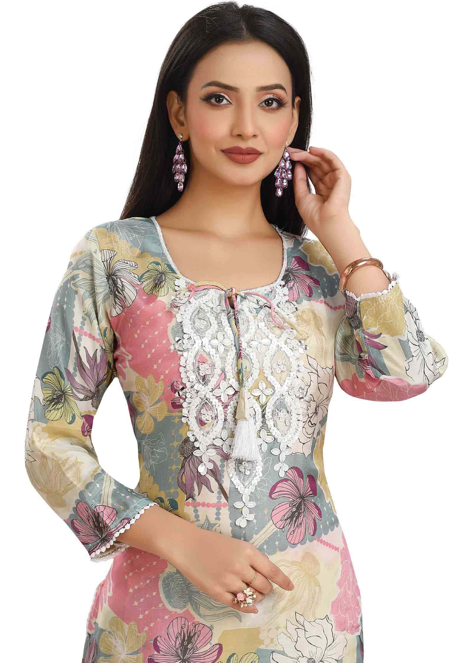 Multi Muslin Embroidered Kurti Sets