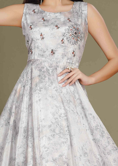 Off White Chinnon Printed Kurti