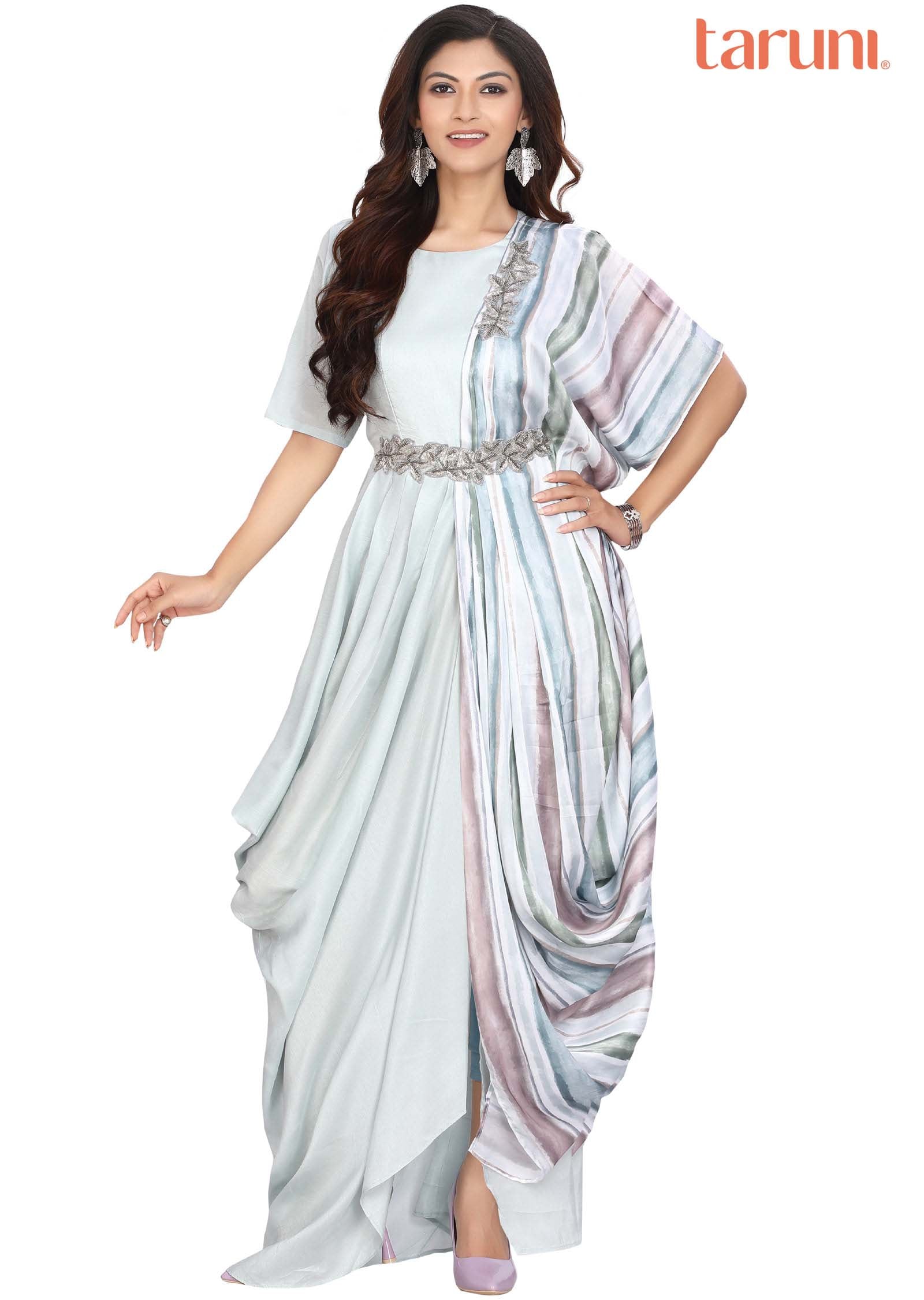 Dusty Blue Silk Printed Kurti