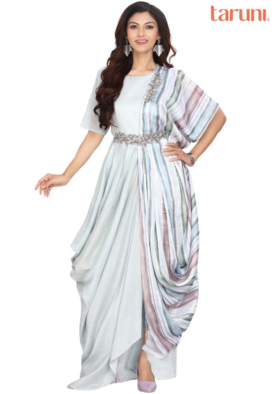 Dusty Blue Silk Printed Kurti