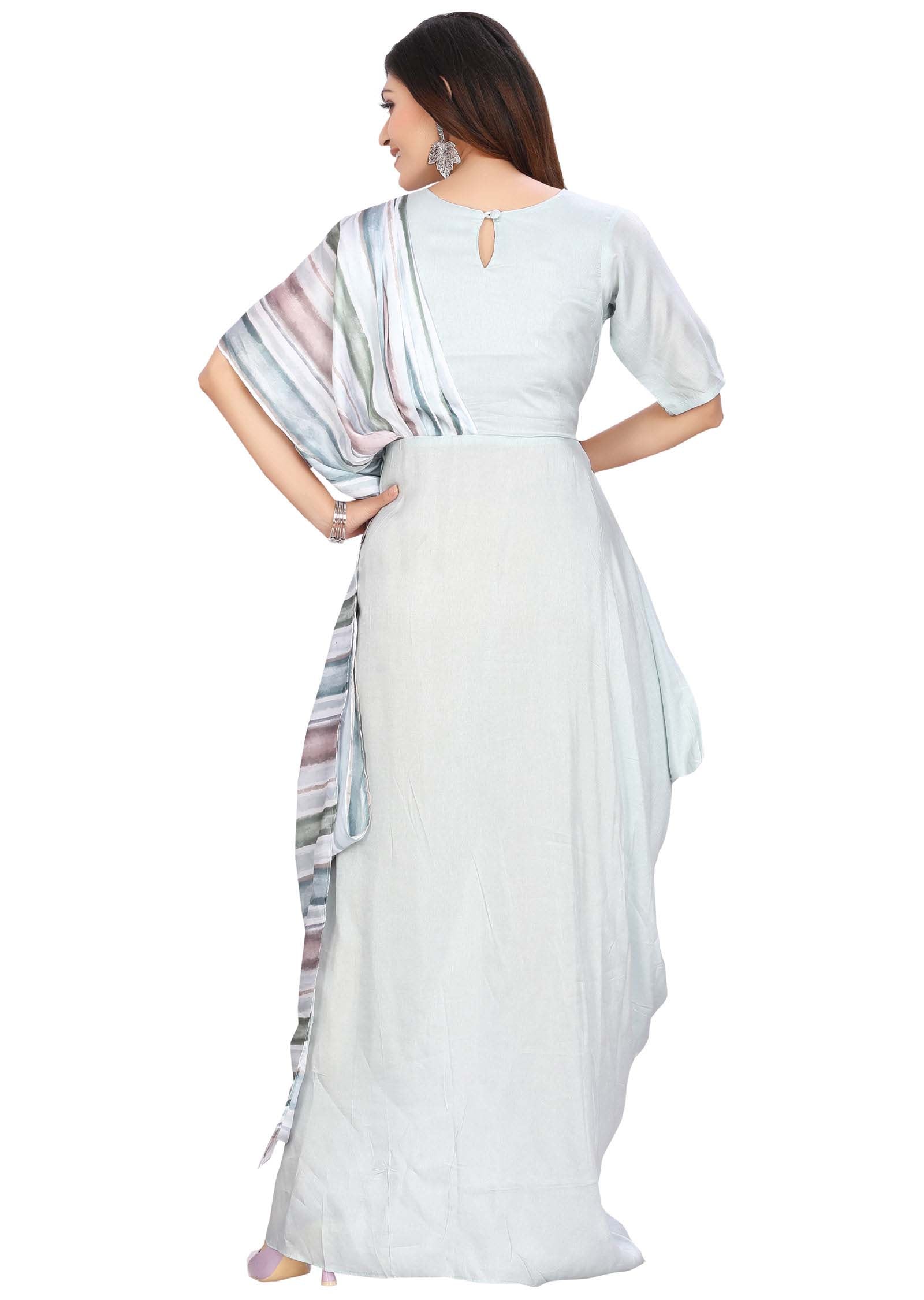 Dusty Blue Silk Printed Kurti