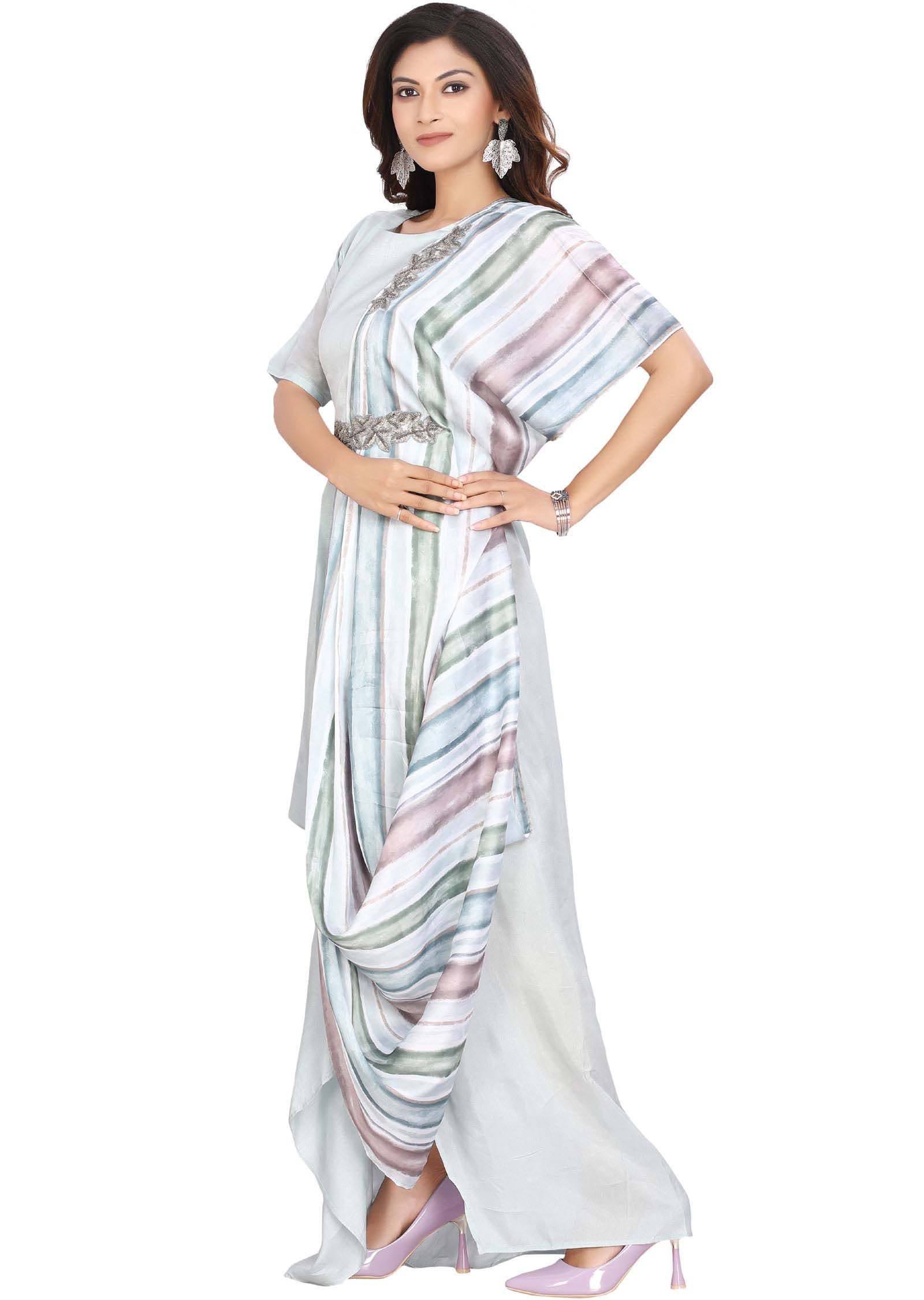 Dusty Blue Silk Printed Kurti