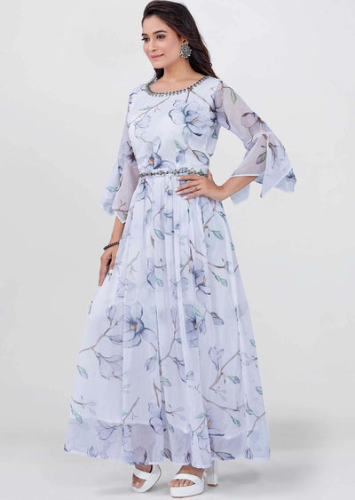 Off White Chiffon Printed Kurti Full legth